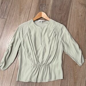 FRAME SHIRRED KEYHOLE SILK BLOUSE Shirt Top Size S